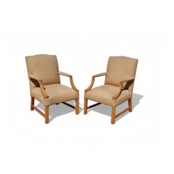 Chippendale Style Pair of Beechwood Library Armchairs
