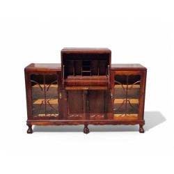 Mid-Century Imbuia Ball and Claw Display Cabinet with Writing Bureau