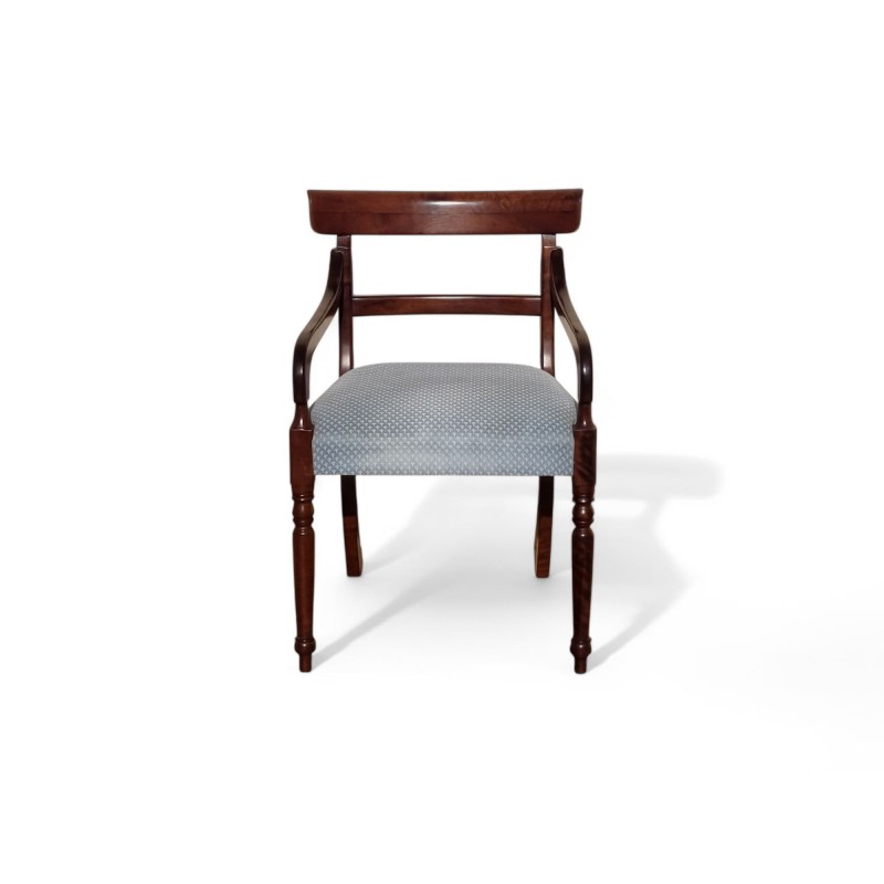 Vintage Imbuia Carver Chair with Pebble Blue Upholstery