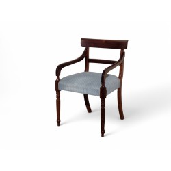 Vintage Imbuia Carver Chair with Pebble Blue Upholstery