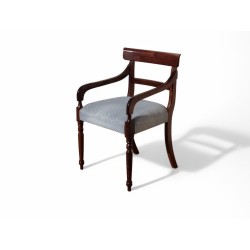 Vintage Imbuia Carver Chair with Pebble Blue Upholstery