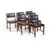 Set of 6 Mid-Century Kiaat Dining Chairs with Original Black Vinyl Upholstery
