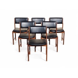Set of 6 Mid-Century Kiaat Dining Chairs with Original Black Vinyl Upholstery