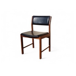 Set of 6 Mid-Century Kiaat Dining Chairs with Original Black Vinyl Upholstery