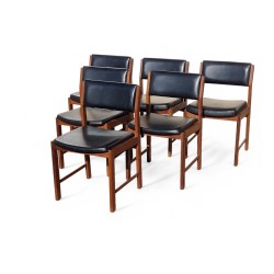Set of 6 Mid-Century Kiaat Dining Chairs with Original Black Vinyl Upholstery