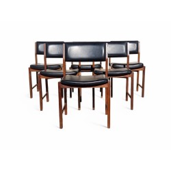 Set of 6 Mid-Century Kiaat Dining Chairs with Original Black Vinyl Upholstery