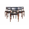 Set of 6 Mid-Century Kiaat Dining Chairs with Original Black Vinyl Upholstery