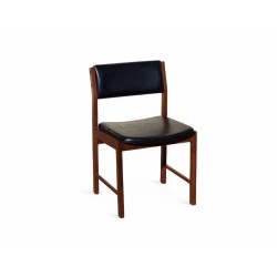 Set of 6 Mid-Century Kiaat Dining Chairs with Original Black Vinyl Upholstery