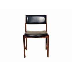 Set of 6 Mid-Century Kiaat Dining Chairs with Original Black Vinyl Upholstery