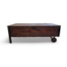 Rustic Solid Wood Coffee Table with Storage and Metal Castor Wheels