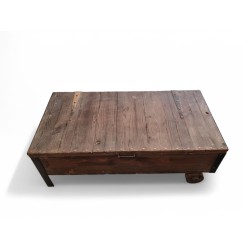 Rustic Solid Wood Coffee Table with Storage and Metal Castor Wheels