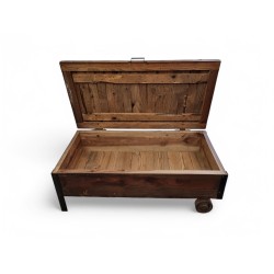 Rustic Solid Wood Coffee Table with Storage and Metal Castor Wheels