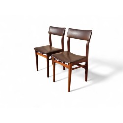 Set of 5 Mid-Century Dining Chairs with Original Brown Vinyl Upholstery