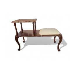 Vintage Queen Anne Leg Telephone Table with White Vinyl Seat