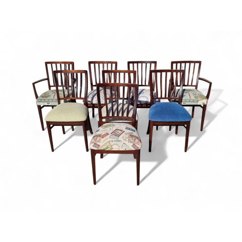 Set of 8 EE Meyer Mid-Century Retro Imbuia Dining Chairs – 2 Carvers & 6 Side Chairs