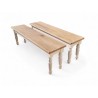 Set of 2 Cloud White Benches with Turned Legs & French Oak Tops