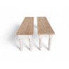 Set of 2 Cloud White Benches with Turned Legs & French Oak Tops