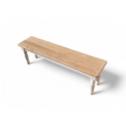 Set of 2 Cloud White Benches with Turned Legs & French Oak Tops