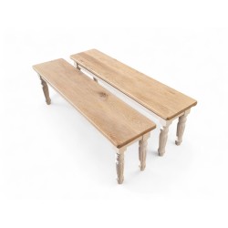 Set of 2 Cloud White Benches with Turned Legs & French Oak Tops