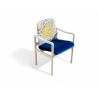 Set of 4 White Duco Sprayed Mid-Century Dining Armchairs with Multi-Coloured Upholstered Seats