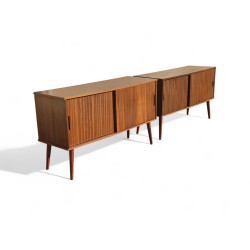 Two Mid-Century Sapele Veneer Sideboard Credenzas with Round Tapered Legs