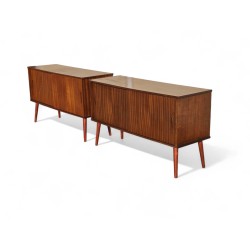 Two Mid-Century Sapele Veneer Sideboard Credenzas with Round Tapered Legs
