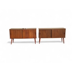 Two Mid-Century Sapele Veneer Sideboard Credenzas with Round Tapered Legs