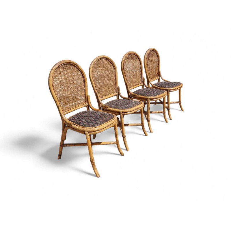 Set of 4 Mid-Century Retro Style Cane Wicker Dining Chairs | FurniCape