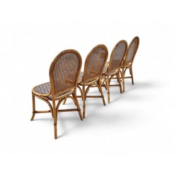 Set of 4 Mid-Century Retro Style Cane Wicker Dining Chairs | FurniCape