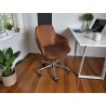 Tan Leather Study Chair with Chrome Metal Base on Wheels | FurniCape