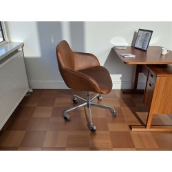 Tan Leather Study Chair with Chrome Metal Base on Wheels | FurniCape