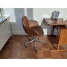 Tan Leather Study Chair with Chrome Metal Base on Wheels | FurniCape
