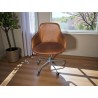 Tan Leather Study Chair with Chrome Metal Base on Wheels | FurniCape