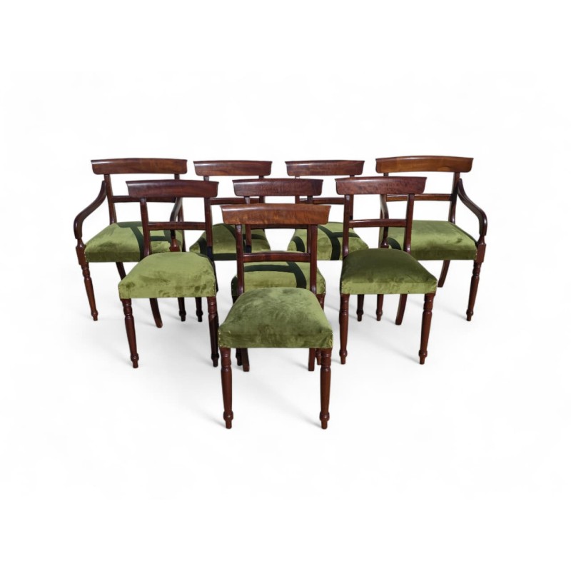 Set of 8 Solid Imbuia Dining Chairs with New Green Upholstery | FurniCape