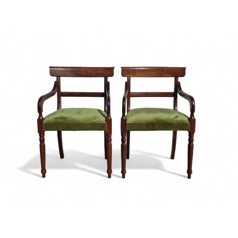Set of 2 Solid Imbuia Carver Dining Chairs with New Green Upholstery | FurniCape