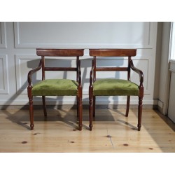 Set of 2 Solid Imbuia Carver Dining Chairs with New Green Upholstery | FurniCape