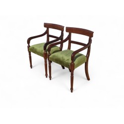 Set of 2 Solid Imbuia Carver Dining Chairs with New Green Upholstery | FurniCape