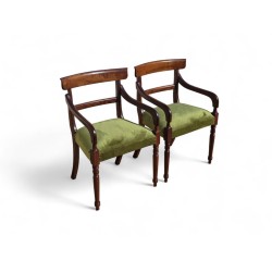 Set of 2 Solid Imbuia Carver Dining Chairs with New Green Upholstery | FurniCape