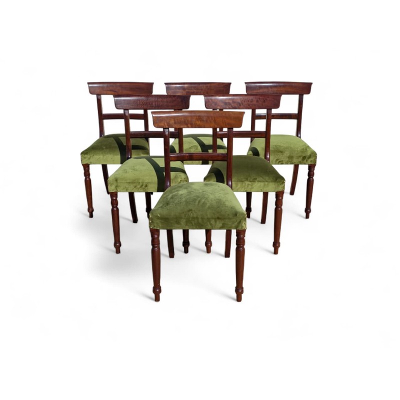 Set of 6 Solid Imbuia Dining Chairs with New Green Upholstery | FurniCape