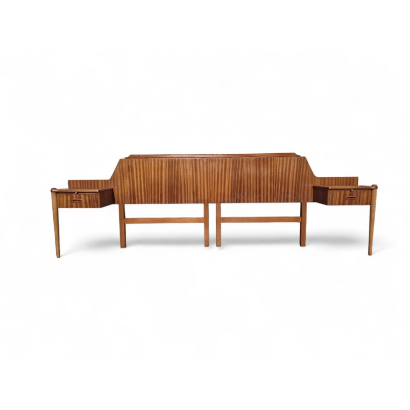 Mid-Century Modern Scandinavian Style Sapele Headboard with Attached Pedestals | FurniCape