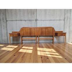 Mid-Century Modern Scandinavian Style Sapele Headboard with Attached Pedestals | FurniCape
