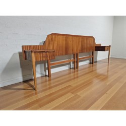 Mid-Century Modern Scandinavian Style Sapele Headboard with Attached Pedestals | FurniCape