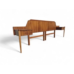 Mid-Century Modern Scandinavian Style Sapele Headboard with Attached Pedestals | FurniCape
