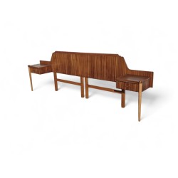 Mid-Century Modern Scandinavian Style Sapele Headboard with Attached Pedestals | FurniCape