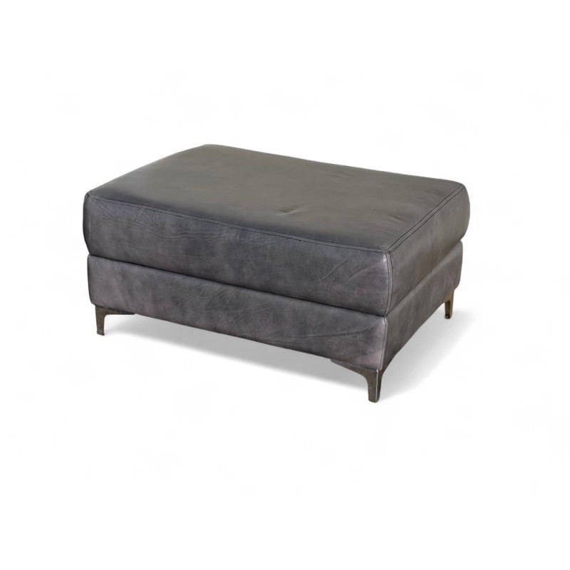 Genuine Leather Grey Ottoman | FurniCape