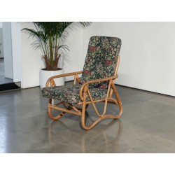 Vintage Cane Lounge Chair with Floral Pattern Cushions | FurniCape
