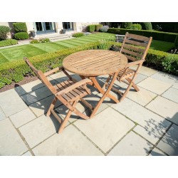 Round Foldable Teak Patio Table with Two Chairs | FurniCape