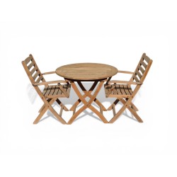Round Foldable Teak Patio Table with Two Chairs | FurniCape