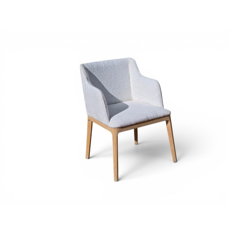 Solid Oak Frame Chair with Bouclé Fabric Upholstery | FurniCape