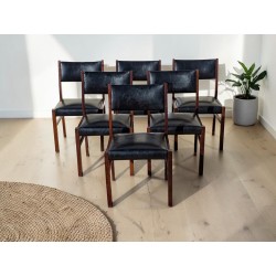 Set of Six Mid-Century Dining Chairs with Black Vinyl Upholstery | FurniCape
